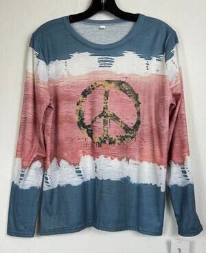 N/A Blue & Red Long Sleeve T-Shirt Women's Medium